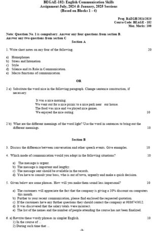 BEGAE - 182 EM 2024-25 solve assignment